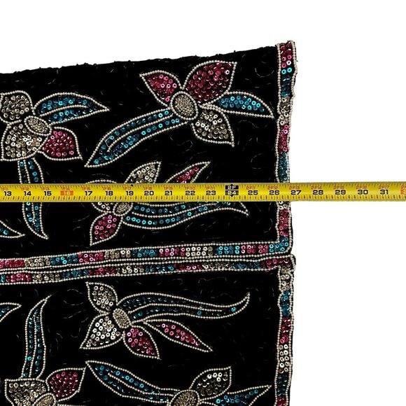 NWT Vintage Black Sequin Beaded Floral Jacket 100% Silk Size Large by Stenay - Picture 12 of 14